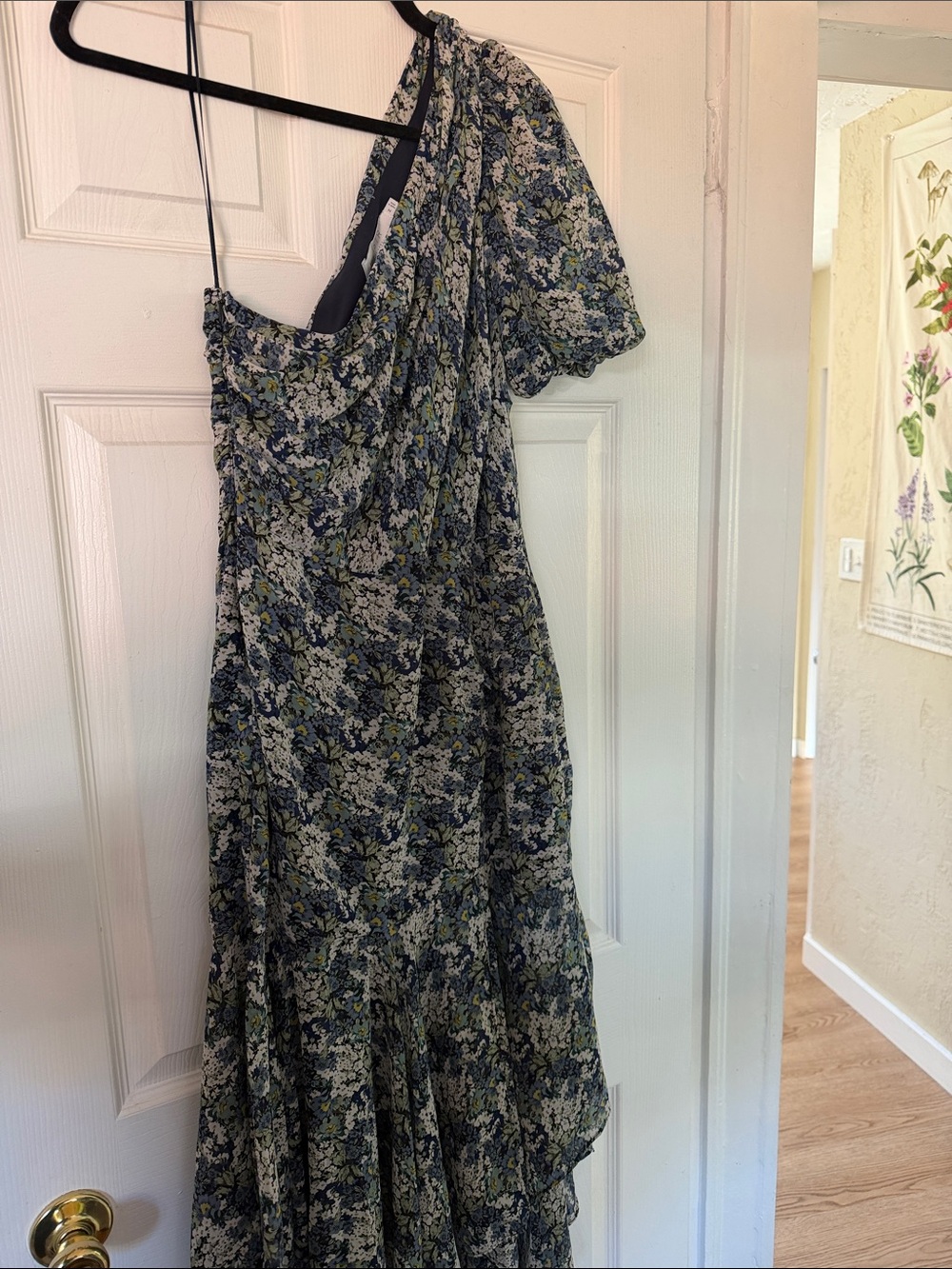 ASTR the Label Floral One-Shoulder Maxi Dress in Navy and Green